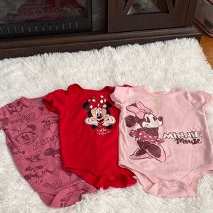 Disney Minnie Mouse Baby Bodysuit Trio - Red, Pink, and Light Pink